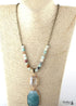 Boho Necklace, RH Antique Brass Green Amazonite Stone Glass